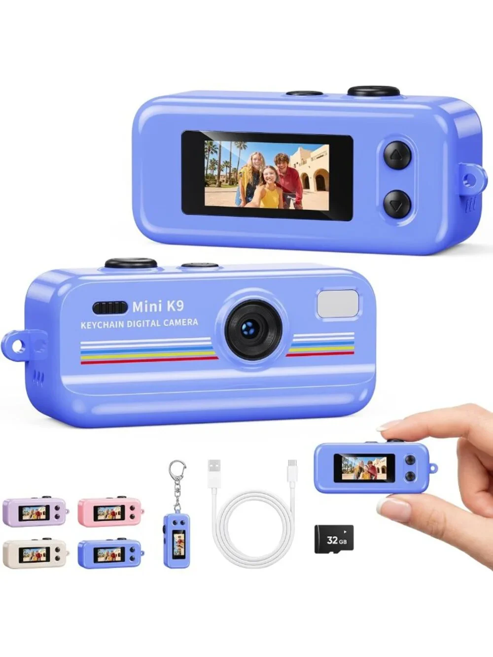 Mini Keychain Digital Camera 1080P - Compact Pocket Camera in Blue, Perfect for